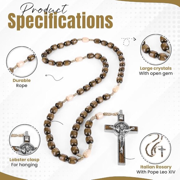 Catholic Rosary Necklace | Large Bead Italian Rosary, Christian Prayer Beads for - Picture 5 of 7